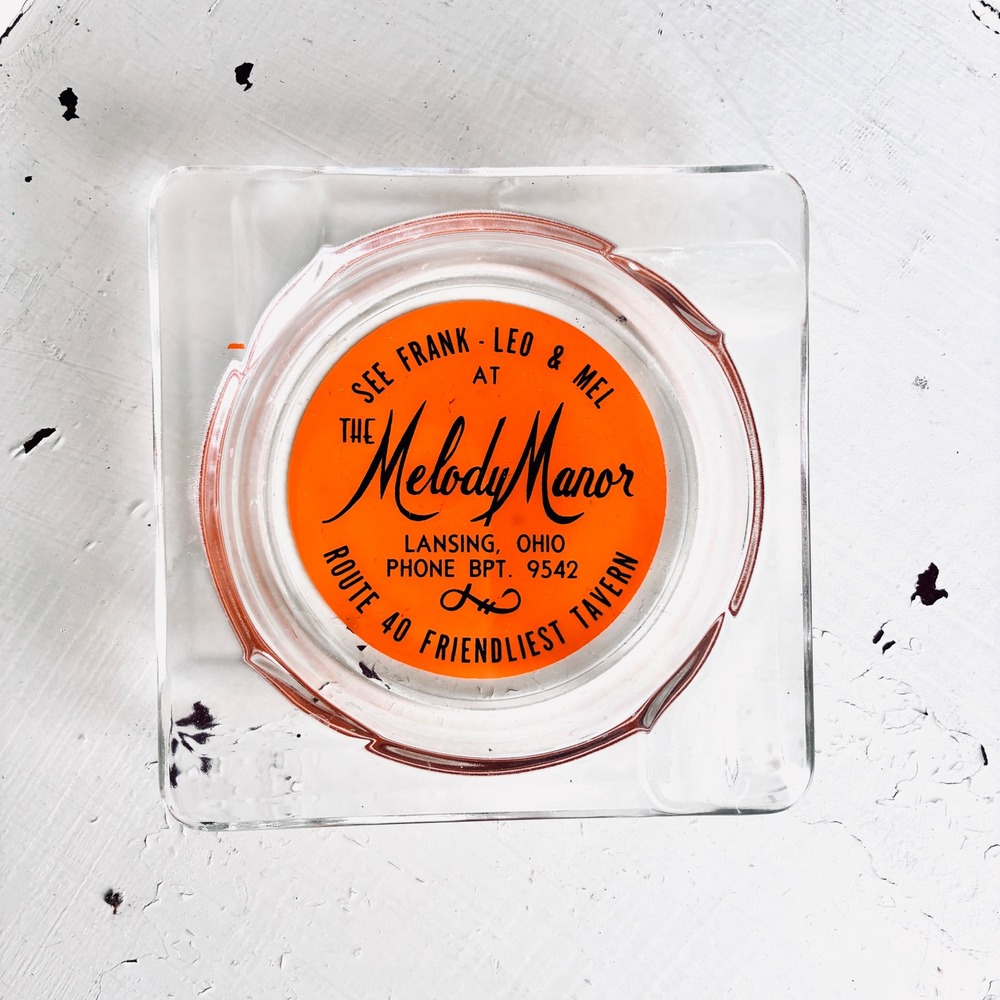 Vintage‎ Melody Manor Ashtray Route 40 Lansing Ohio Advertising MCM Tobacciana